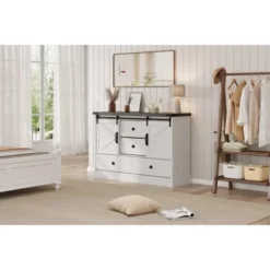 Farmhouse 4 Drawer Dresser, 58.7" Chest Of Drawers With Sliding Barn Door, Rustic Wood Sideboard Buffet Cabinet With Adjustable Shelves 15 Farmhouse 4 Drawer Dresser, 58.7" Chest Of Drawers With Sliding Barn Door, Rustic Wood Sideboard Buffet Cabinet With Adjustable Shelves -Garvee Sales GUEST 7c572902 a1df 40c9 8e90 e2c4507d7538