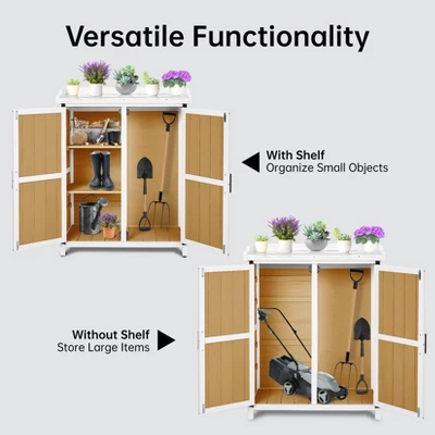 Potting Bench Outdoor Cabinet With Metal Tabletop, Workbenches With Adjustable Shelf, Wooden Storage Cabinets Waterproof For Garden Patio Lawn 5 Potting Bench Outdoor Cabinet With Metal Tabletop, Workbenches With Adjustable Shelf, Wooden Storage Cabinets Waterproof For Garden Patio Lawn - Image 5