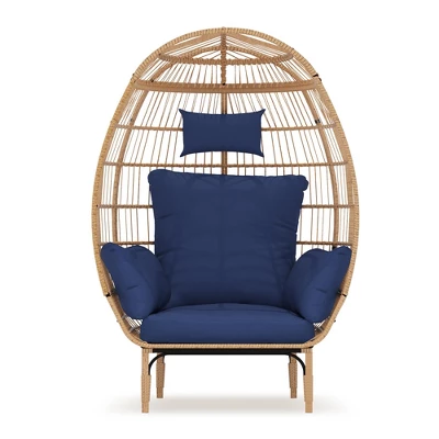 Wicker Egg Chair With Cushion, Rattan Patio Chair For Outdoor Indoor, 500 Lbs Egg Shape Balcony Chair For Living Room, Backyard 6 Wicker Egg Chair With Cushion, Rattan Patio Chair For Outdoor Indoor, 500 Lbs Egg Shape Balcony Chair For Living Room, Backyard - Image 6