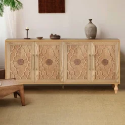 Sideboard Buffet, Wood Floor Cabinet With Carved Flower Door, Metal Handle, Freestanding Sideboard 15 Sideboard Buffet, Wood Floor Cabinet With Carved Flower Door, Metal Handle, Freestanding Sideboard -Garvee Sales GUEST 7cccf48c e50b 4790 8e96 5b9fc028418f