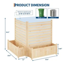 33.6x39.3x11Inch Outdoor Privacy Fence Panels,Wood AC Unit Screen With Planter Box For Outside, Trash Can, Pool, Patio & Backyard Decor