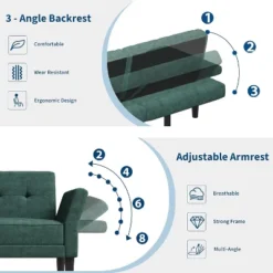 89" Chenille Futon Sofa Bed, Modern Convertible Sleeper Couch With Adjustable Backrest & Armrests, 3-Seat Sofa With 2 Pillows For Apartment -Garvee Sales GUEST 7d1b9a81 1f2f 4189 8582 001b3a0f3ac2