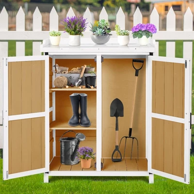 Potting Bench Outdoor Cabinet With Metal Tabletop, Workbenches With Adjustable Shelf, Wooden Storage Cabinets Waterproof For Garden Patio Lawn 1 Potting Bench Outdoor Cabinet With Metal Tabletop, Workbenches With Adjustable Shelf, Wooden Storage Cabinets Waterproof For Garden Patio Lawn