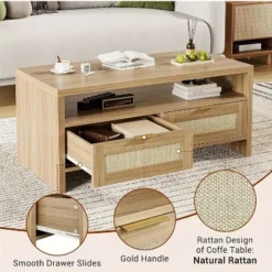Garvee Rattan Coffee Table With 2 Drawers, Wooden Coffee Table With Open Storage, Oak 8 Garvee Rattan Coffee Table With 2 Drawers, Wooden Coffee Table With Open Storage, Oak -Garvee Sales GUEST 7d29365e 7b2a 4433 b1f0 75cc5a920695