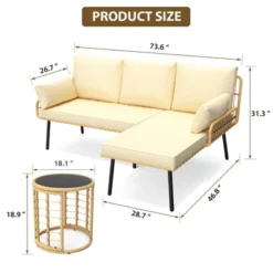 Outdoor Rattan Chaise Lounge Set With Iron Frame And Glass Table, Weather-Resistant PE Rattan -Garvee Sales GUEST 7dc0fe56 a916 4bb4 85d8 ff9c03334af9
