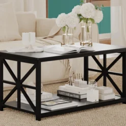 2-Tier Coffee Table For Small Spaces, X-Frame Living Room Low Coffee Table With Storage Shelf 12 2-Tier Coffee Table For Small Spaces, X-Frame Living Room Low Coffee Table With Storage Shelf -Garvee Sales GUEST 7dfd8a92 fccf 41ca 8871 08a5df29b62b