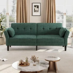 89" Chenille Futon Sofa Bed, Modern Convertible Sleeper Couch With Adjustable Backrest & Armrests, 3-Seat Sofa With 2 Pillows For Apartment -Garvee Sales GUEST 7e117258 c15e 46be b1e0 26cbee6ce5ce