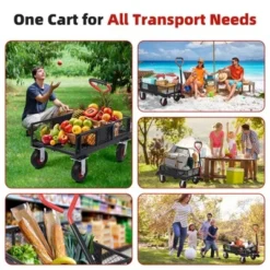 Collapsible Foldable Steel Garden Cart 360lbs, Heavy Duty Folding Utility Wagon Cart 180¡ã Rotating Handle For Camping Shopping