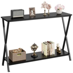 Console Sofa Tables, Narrow Entrance Sofa Table With Shelves, 2-Tier Industrial Entryway Table For Living Room, Foyer, Hallway, Behind Couch, Office
