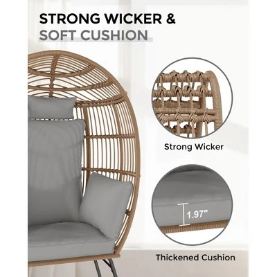 Oversize Wicker Egg Chair With Ottoman – Grey Rattan Hanging Basket Chair With Thick Cushion (Weather-Resistant) 3 Oversize Wicker Egg Chair With Ottoman – Grey Rattan Hanging Basket Chair With Thick Cushion (Weather-Resistant) - Image 3