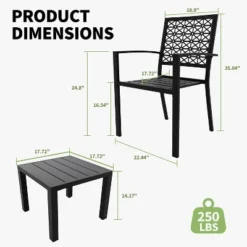 3 Piece Outdoor Bistro Set, Stackable Patio Conversation Set With Square Table And Chair For Indoor & Outdoor Porch Garden Patio Deck