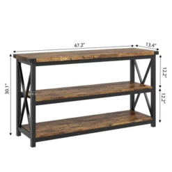 3 Tier Console Table, 47.2" Narrow Entryway Table With Storage, Wood Sofa Table With Metal Frame