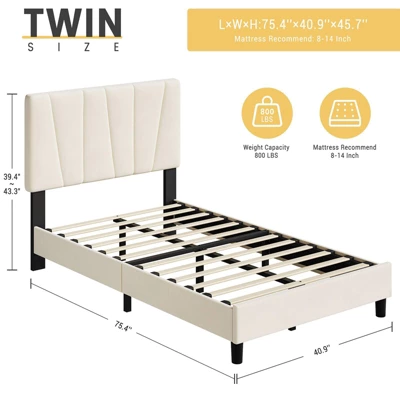 Twin/Full/Queen/King Size Bed Frame With Adjustable Headboard 1 Twin/Full/Queen/King Size Bed Frame With Adjustable Headboard