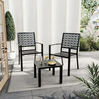 3-Piece Bistro Set, Outdoor Bistro Set, Stackable Metal Square Table And Chairs, Small Conversation Set Patio Furniture For Backyard, Deck 1 3-Piece Bistro Set, Outdoor Bistro Set, Stackable Metal Square Table And Chairs, Small Conversation Set Patio Furniture For Backyard, Deck