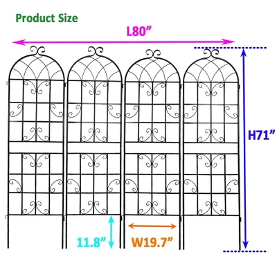 4 Pack Metal Garden Trellis 86.7" X 19.7"/71"x19.7" Rustproof Trellis For Climbing Plants Outdoor Flower Support Black 5 4 Pack Metal Garden Trellis 86.7" X 19.7"/71"x19.7" Rustproof Trellis For Climbing Plants Outdoor Flower Support Black - Image 5