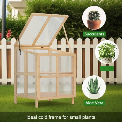 31.7"H Fir Wood Cold Frame Greenhouse, 2 Tier Raised Planter Box With Transparent Openable Top, Wood Garden Greenhouse For Garden Backyard Brown 4 31.7"H Fir Wood Cold Frame Greenhouse, 2 Tier Raised Planter Box With Transparent Openable Top, Wood Garden Greenhouse For Garden Backyard Brown - Image 4