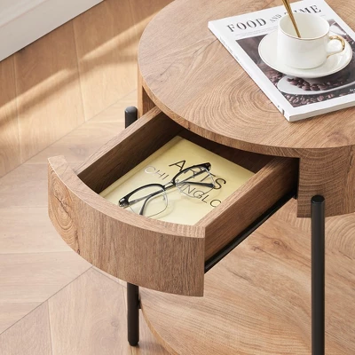 Garvee Farmhouse Round Coffee Table Solid Wood Center Table With Two Drawers, Brown 5 Garvee Farmhouse Round Coffee Table Solid Wood Center Table With Two Drawers, Brown - Image 5