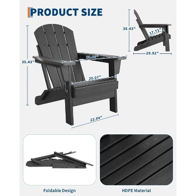 Folding Adirondack Chairs Set Of 4 With 2 Side Table,HDPE Plastic Outdoor Chairs, Wood Texture,380Lbs & Weather Resistant For Fire Deck,Patio 3 Folding Adirondack Chairs Set Of 4 With 2 Side Table,HDPE Plastic Outdoor Chairs, Wood Texture,380Lbs & Weather Resistant For Fire Deck,Patio - Image 3