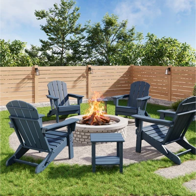 Folding Adirondack Chairs Set Of 4 With 2 Side Table,HDPE Plastic Outdoor Chairs, Wood Texture,380Lbs & Weather Resistant For Fire Deck,Patio 11 Folding Adirondack Chairs Set Of 4 With 2 Side Table,HDPE Plastic Outdoor Chairs, Wood Texture,380Lbs & Weather Resistant For Fire Deck,Patio - Image 11