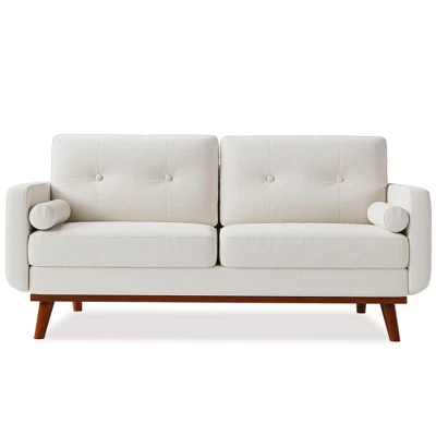 65" Loveseat Sofa, Mid Century Modern Couch Comfy Love Seat Couches, 2 Seater Deep Seat Couch Linen Upholstered Couches For Bedroom Small Space 7 65" Loveseat Sofa, Mid Century Modern Couch Comfy Love Seat Couches, 2 Seater Deep Seat Couch Linen Upholstered Couches For Bedroom Small Space - Image 7