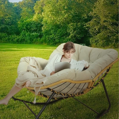 Outdoor Rocking Chair, Patio Egg Rocking Chair, Indoor Passant Chair, Rattan Wicker Lounge Chair, Modern Royal Chair For Bedroom, Living Room, Beige 9 Outdoor Rocking Chair, Patio Egg Rocking Chair, Indoor Passant Chair, Rattan Wicker Lounge Chair, Modern Royal Chair For Bedroom, Living Room, Beige - Image 9