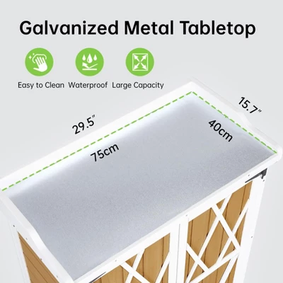 Potting Bench Outdoor Cabinet With Metal Tabletop, Workbenches With Adjustable Shelf, Wooden Storage Cabinets Waterproof For Garden Patio Lawn 2 Potting Bench Outdoor Cabinet With Metal Tabletop, Workbenches With Adjustable Shelf, Wooden Storage Cabinets Waterproof For Garden Patio Lawn - Image 2
