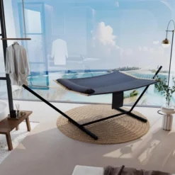 Instant-Setup 2-Person Hammock With Steel Stand – 450lb Capacity Portable Outdoor Hammock (Deep Gray/Brazilian)