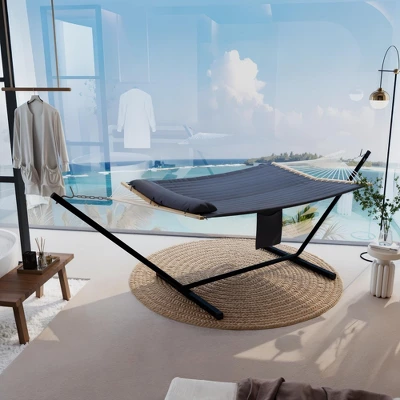 Instant-Setup 2-Person Hammock With Steel Stand – 450lb Capacity Portable Outdoor Hammock (Deep Gray/Brazilian) 1 Instant-Setup 2-Person Hammock With Steel Stand – 450lb Capacity Portable Outdoor Hammock (Deep Gray/Brazilian)