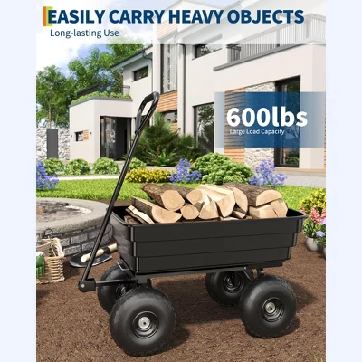 4 Cu. Ft. Poly Dump Cart - Heavy Duty 600 LBS Garden Cart, 10" No-Flat Tires & 180° Handle, Rust-Proof, For Yard, Landscaping, Gardening 4 4 Cu. Ft. Poly Dump Cart - Heavy Duty 600 LBS Garden Cart, 10" No-Flat Tires & 180° Handle, Rust-Proof, For Yard, Landscaping, Gardening - Image 4
