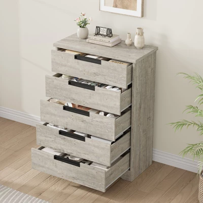 5 Drawer Dresser For Bedroom, Dresser Chest Of Drawers With Embedded Handles Design, Wooden Dresser Organizer For Living Room, Nursery, Hallway 1 5 Drawer Dresser For Bedroom, Dresser Chest Of Drawers With Embedded Handles Design, Wooden Dresser Organizer For Living Room, Nursery, Hallway