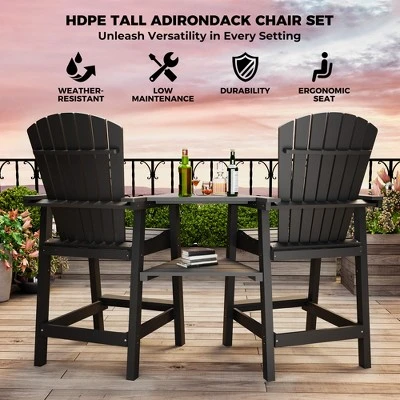 Outdoor Bar Height Adirondack Chairs With Connecting Tray, Balcony Chairs Recycled Poly Adirondack For Deck, Outdoor Tall Adirondack Chairs 6 Outdoor Bar Height Adirondack Chairs With Connecting Tray, Balcony Chairs Recycled Poly Adirondack For Deck, Outdoor Tall Adirondack Chairs - Image 6