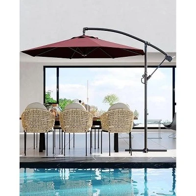 10FT Hanging Cantilever Umbrella, Offset Patio Umbrella Outdoor Sun Shade With Easy Tilt Adjustment, 8 Ribs, UV Protection For Backyard, Lawn 5 10FT Hanging Cantilever Umbrella, Offset Patio Umbrella Outdoor Sun Shade With Easy Tilt Adjustment, 8 Ribs, UV Protection For Backyard, Lawn - Image 5