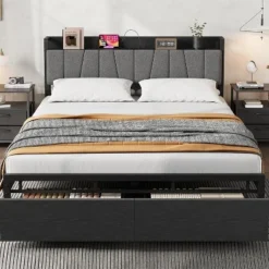 Bed Frame With Storage Headboard, Industrial Platform Bed With 2 Large Drawers And Charging Station, Black No Box Spring Needed Bed Frame 16 Bed Frame With Storage Headboard, Industrial Platform Bed With 2 Large Drawers And Charging Station, Black No Box Spring Needed Bed Frame -Garvee Sales GUEST 8268430e c395 45d0 9ada b096405155b1