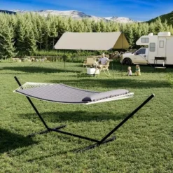 Double Hammock With Stand – 2 Person 350lbs Capacity, Portable Steel Frame & Comfort Pad For Indoor/Outdoor Use (Quick Assembly) 15 Double Hammock With Stand – 2 Person 350lbs Capacity, Portable Steel Frame & Comfort Pad For Indoor/Outdoor Use (Quick Assembly) -Garvee Sales GUEST 8308a58d 7851 4730 94d1 071f6f8f011b