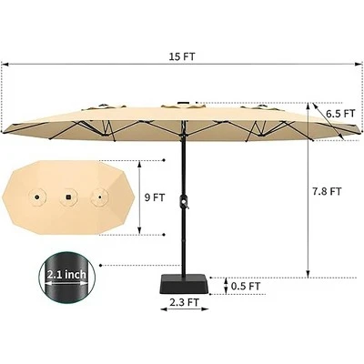 15FT Large Patio Double-Sided Rectangle Market Umbrella With Base For Poolside Lawn Backyard 1 15FT Large Patio Double-Sided Rectangle Market Umbrella With Base For Poolside Lawn Backyard
