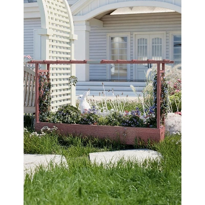Raised Garden Bed With Trellis, Wood Planter Box With Side Trellis, Hanging Roof, And Drainage Holes, For Climbing Plants, Vines, Flowers 9 Raised Garden Bed With Trellis, Wood Planter Box With Side Trellis, Hanging Roof, And Drainage Holes, For Climbing Plants, Vines, Flowers - Image 9