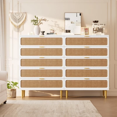 Garvee Rattan 5 Drawer Dresser For Bedroom, Tall Dresser With Deep Drawers, Large Chest Of Drawers For Closet With Wide Top For Living Room, Hallway 2 Garvee Rattan 5 Drawer Dresser For Bedroom, Tall Dresser With Deep Drawers, Large Chest Of Drawers For Closet With Wide Top For Living Room, Hallway - Image 2