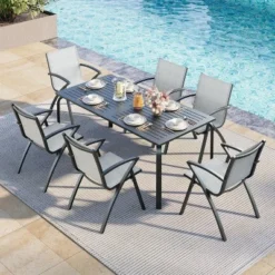 71" Modern Outdoor Dining Table With Umbrella Hole - Marine-Grade Aluminum Patio Table, Weatherproof & Rust-Proof Design For Restaurants, Backyards 10 71" Modern Outdoor Dining Table With Umbrella Hole - Marine-Grade Aluminum Patio Table, Weatherproof & Rust-Proof Design For Restaurants, Backyards -Garvee Sales GUEST 8356ad2c 3201 4e71 bf31 17cd464fe169 1