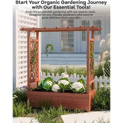Raised Garden Bed With Trellis, Wood Planter Box With Side Trellis, Hanging Roof, And Drainage Holes, For Climbing Plants, Vines, Flowers 6 Raised Garden Bed With Trellis, Wood Planter Box With Side Trellis, Hanging Roof, And Drainage Holes, For Climbing Plants, Vines, Flowers - Image 6