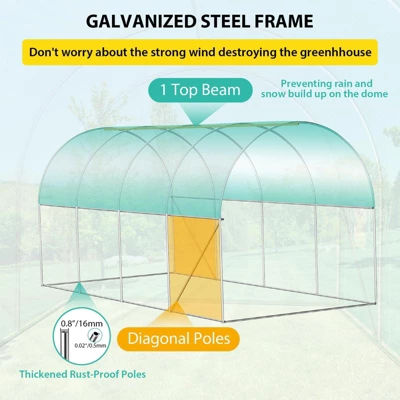 Walk-in Greenhouse, Galvanized Steel Frame With 6 Mesh Windows & Two Full Zipper Door 1 Walk-in Greenhouse, Galvanized Steel Frame With 6 Mesh Windows & Two Full Zipper Door