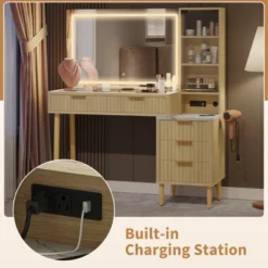 Makeup Vanity Desk With Lights, Fluted Wooden Dressing Table With 5 Drawers And Adjustable Shelves, Makeup Vanity Table Modern Glass Top For Bedroom 16 Makeup Vanity Desk With Lights, Fluted Wooden Dressing Table With 5 Drawers And Adjustable Shelves, Makeup Vanity Table Modern Glass Top For Bedroom -Garvee Sales GUEST 83efa447 d86f 4fe1 8867 de91c03b5752