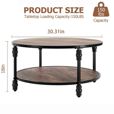 Garvee Coffee Table Round Rustic Center Table With Storage Shelf Wood Circle Coffee Table With Sturdy Metal Legs Living Room 6 Garvee Coffee Table Round Rustic Center Table With Storage Shelf Wood Circle Coffee Table With Sturdy Metal Legs Living Room - Image 6