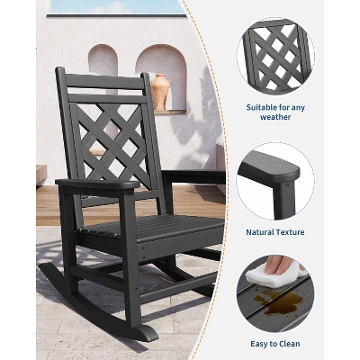Oversized Adirondack Rocking Chair Set Of 6 - HDPE Poly Lumber, 380lb Capacity & Weather-Resistant With Wood Texture For Patio, Pool, Deck 1 Oversized Adirondack Rocking Chair Set Of 6 - HDPE Poly Lumber, 380lb Capacity & Weather-Resistant With Wood Texture For Patio, Pool, Deck