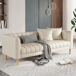 Faux Leather Sofa Couch, Modern 78" W Sofa With Deep Seats, 3 Seater Sofa Couch With 2 Throw Pillows And Wood Legs 14 Faux Leather Sofa Couch, Modern 78" W Sofa With Deep Seats, 3 Seater Sofa Couch With 2 Throw Pillows And Wood Legs -Garvee Sales GUEST 84454567 ff9d 41da 92a0 7e4088f83696