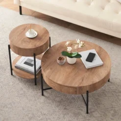 Round Coffee Table, Farmhouse Circle Center Table With 2 Storage Drawers, Wood Living Room Table 14 Round Coffee Table, Farmhouse Circle Center Table With 2 Storage Drawers, Wood Living Room Table -Garvee Sales GUEST 845a89da 6f4a 4363 bd21 111411d624a6