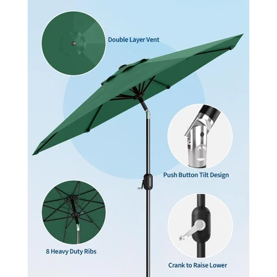 7.5FT Outdoor Patio Umbrella With 6 Sturdy Ribs, Table Umbrella With Push Button Tilt And Crank, UV Protection Waterproof (Green) 3 7.5FT Outdoor Patio Umbrella With 6 Sturdy Ribs, Table Umbrella With Push Button Tilt And Crank, UV Protection Waterproof (Green) - Image 3