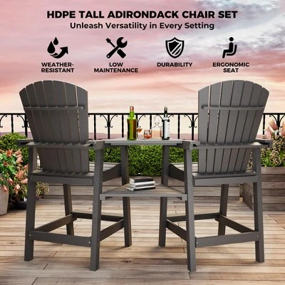 Outdoor Recycled Poly Adirondack Barstools Set Of 2 – Tall Weatherproof Bar Height Chairs W/ Removable Tray, Gray (350lb Capacity) 3 Outdoor Recycled Poly Adirondack Barstools Set Of 2 – Tall Weatherproof Bar Height Chairs W/ Removable Tray, Gray (350lb Capacity) - Image 3