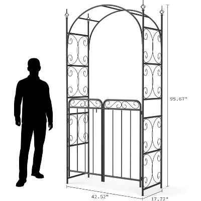 8 FT Metal Garden Arch With Gate, Elegant Wedding Arch For Ceremony Decor, Steel Arbor Trellis For Patio, Lawn, And Backyard, Black 2 8 FT Metal Garden Arch With Gate, Elegant Wedding Arch For Ceremony Decor, Steel Arbor Trellis For Patio, Lawn, And Backyard, Black - Image 2