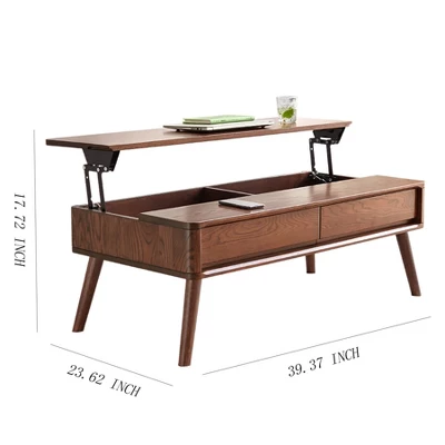 39 Inch Lift Top Coffee Table, Solid Oak Rectangle Center Table With Hidden Compartment, Modern Cocktail Table For Home Living Room Office 2 39 Inch Lift Top Coffee Table, Solid Oak Rectangle Center Table With Hidden Compartment, Modern Cocktail Table For Home Living Room Office - Image 2