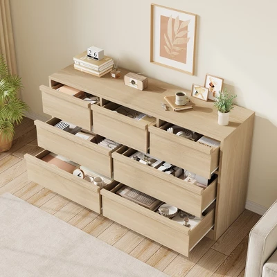Garvee 7 Drawer Dresser For Bedroom, Natural Double Dresser Organizer With Concave Handles, Modern Chest Of Drawers For Bedroom, Living Room, Nursery 1 Garvee 7 Drawer Dresser For Bedroom, Natural Double Dresser Organizer With Concave Handles, Modern Chest Of Drawers For Bedroom, Living Room, Nursery